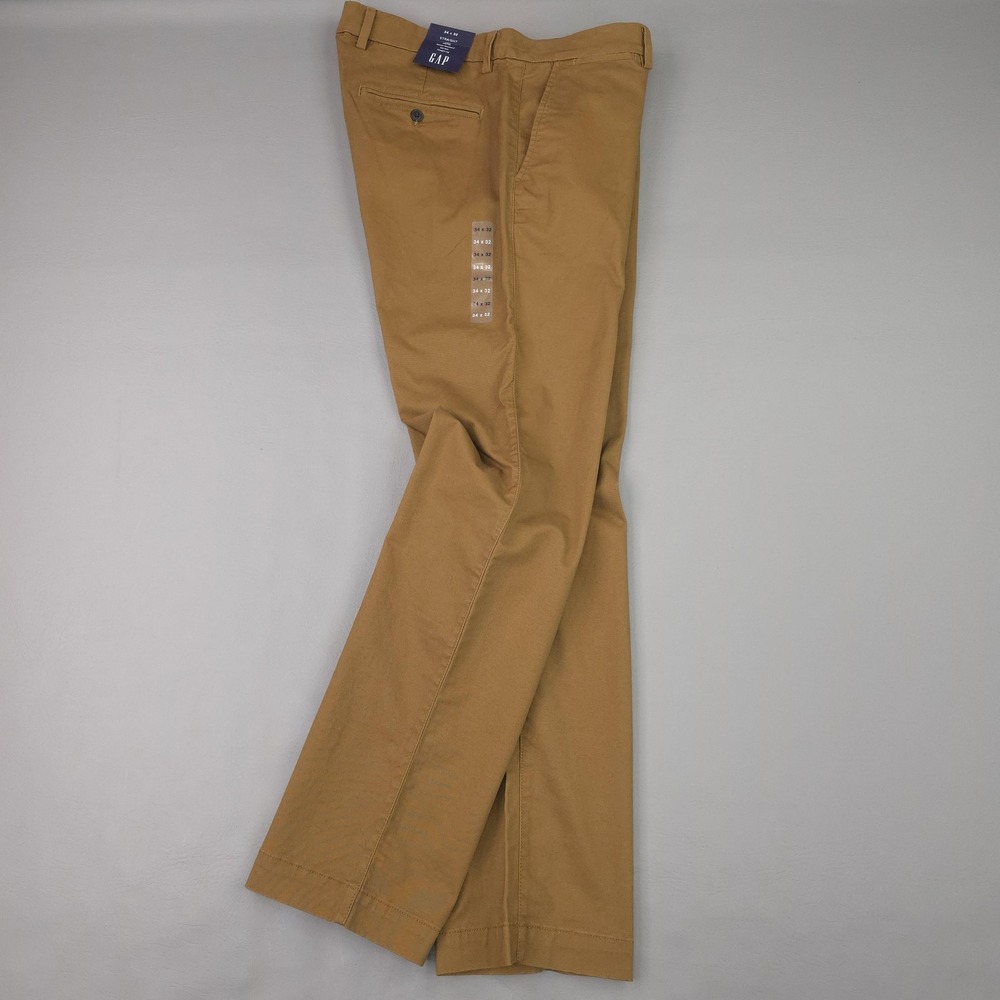 Gap Pants Mens 34x32 Brown GapFlex Straight Chino Stretch Mid Rise Casual NEW